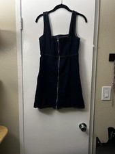 Y2K BDG Urban Outfitters Denim Zip Front Mini Dress Blue Jean Pinafore Size 4