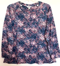 CJ Banks Size 1X Navy Blue & Pink confetti print top, long sleeves  NWT