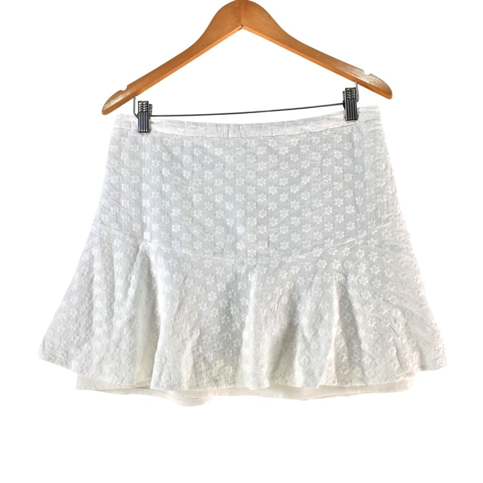 Showpo Skirt Womens 14 White Floral Cotton Lace Skater Mini Ruffle Lined 139740