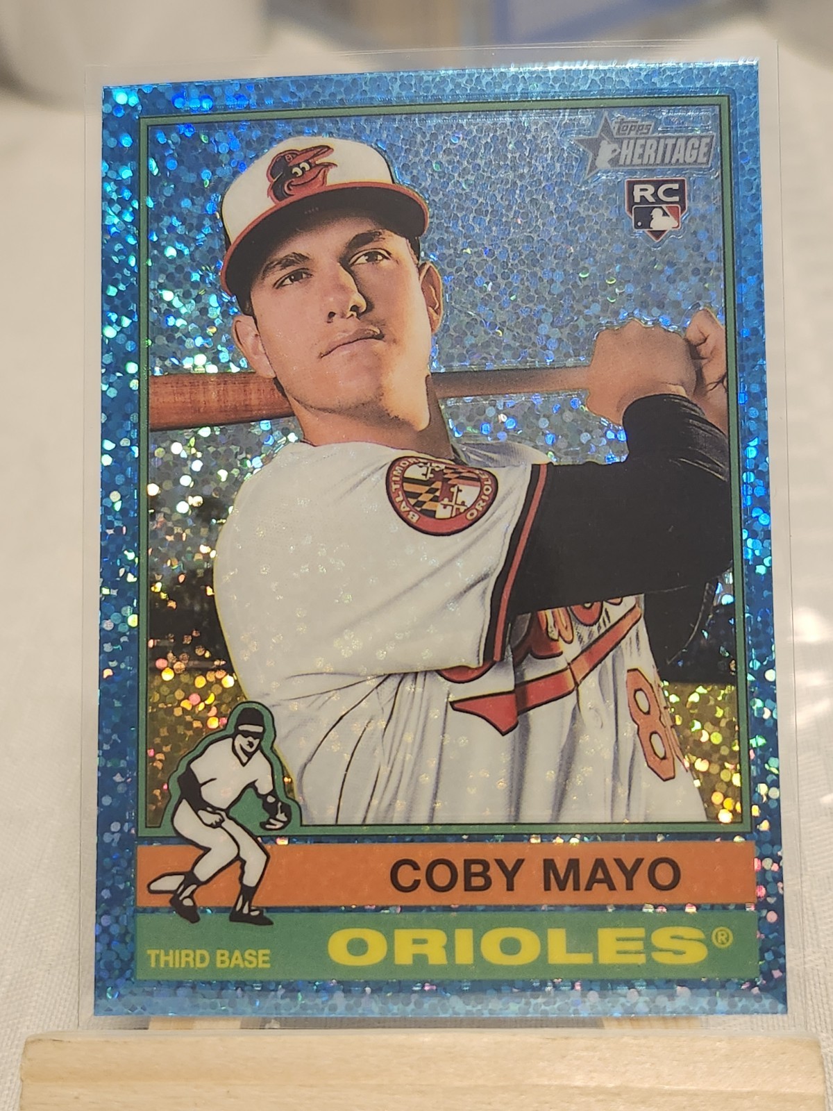 2025 Topps Heritage #340 COBY MAYO Rookie Chrome Light Blue Sparkle RC Orioles
