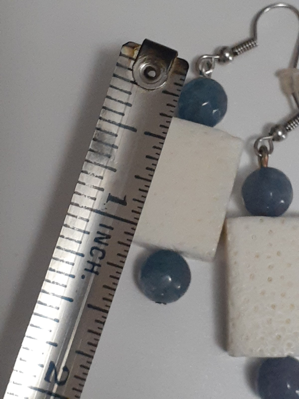 Dangle drop earrings pitted white rectangle stone… - image 10