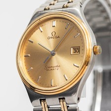Vintage 1984 *QUASI NUOVO* OMEGA Seamaster Cal.1420 Quarzo Data Quadrante Oro 32mm Uomo