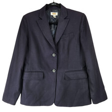 Talbots Silk Blend Blazer Suit Jacket 8 Navy Blue Two Button Career Professional