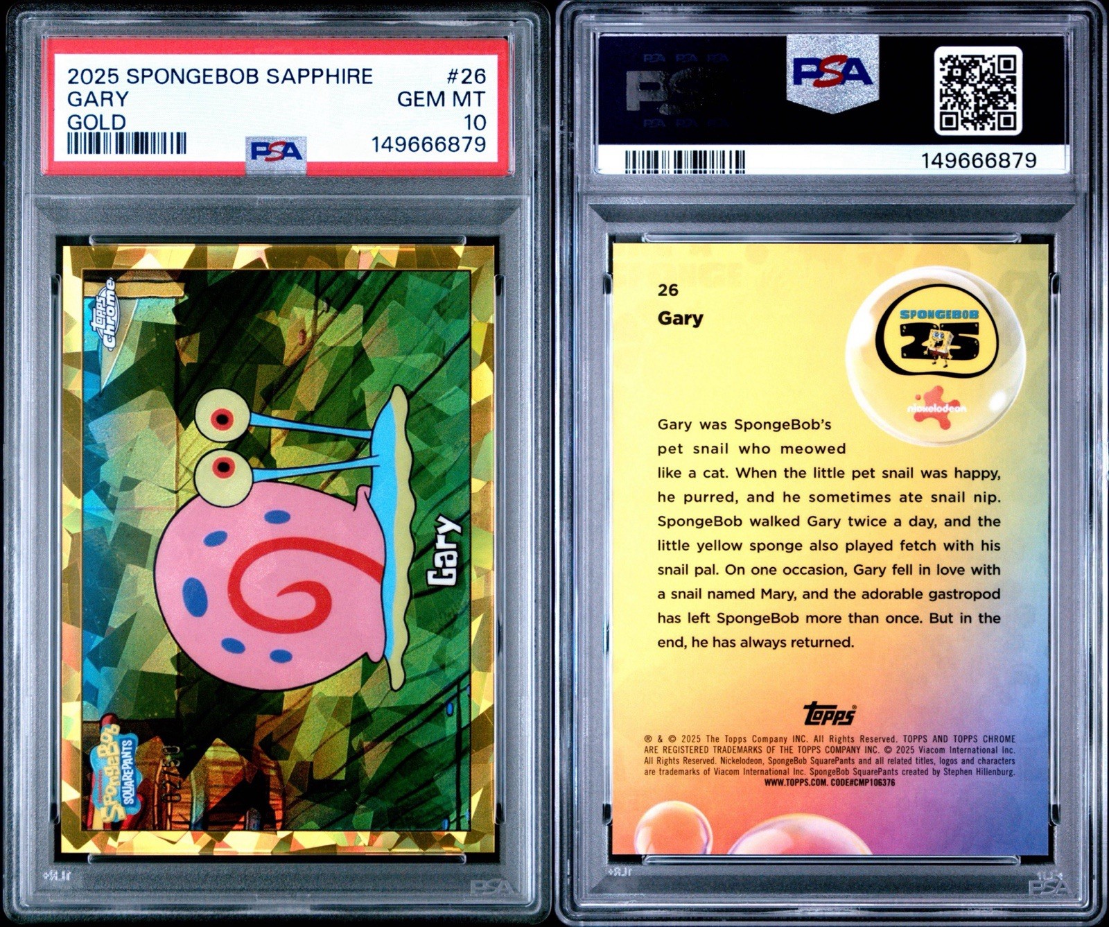 2025 Topps SpongeBob Sapphire Gary #26 Gold /50 PSA 10 Gem Mint view 3