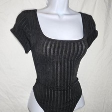 vintage 90s tripp nyc black ribbed thong bodysuit