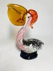 Murano Style Blown Art Glass Pelican With Fish Paperweight Figurine 7.5" Coastal