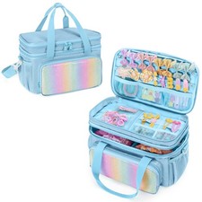 GRAOSO Hair Bow Organizer for Baby Girls Double Layer Storage Bag Rainbow Sequin
