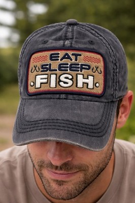 Fishing Cap Gray Hat Eat Sleep Fish Baseball Outdoor Cap For Men Embroidered 