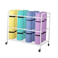 Yoga Mat Rack Storage Basket with Wheels,All-in-One Organizer for Yoga White