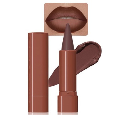 2-in-1 Gradient Dark Brown Lip Liner & Lipstick Combo,Matte Longwear Waterpro...
