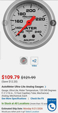 Autometer Mechanical  Water Temp Gauge New On Box.