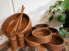 Goodwood Genuine Teak 11 Piece Salad Bowl Set Salt & Pepper MCM Vintage