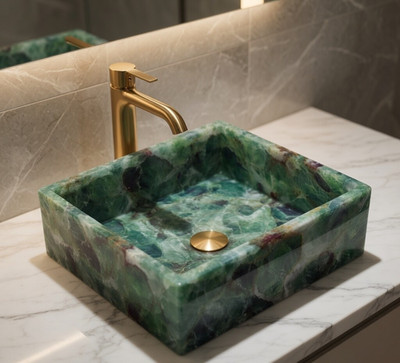 Natural Green Fluorite Agate Wash Basin | Handmade Stone Sink Decor