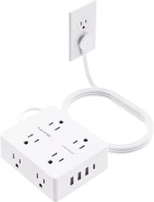 8 Outlets Power Strip - Flat Extension Cord with with 4 USB Ports 5Ft Ultra Cor