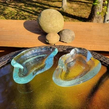 2 Vintage Blenko Glass Freeform Abstract Ashtray~ #966 in Chrysal