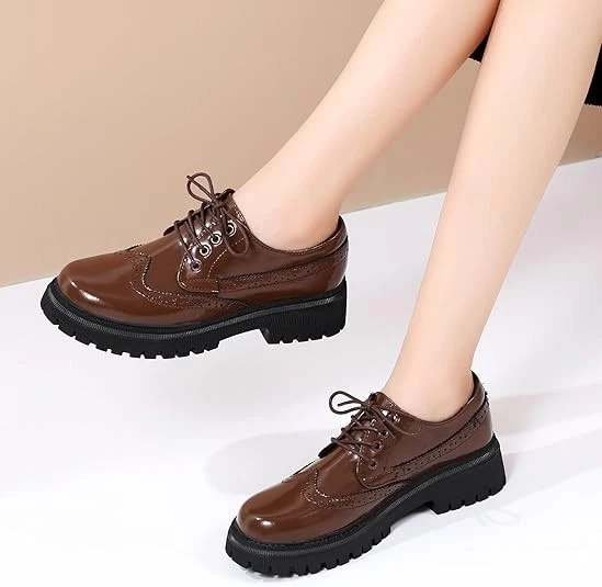 🤎 IUY Women’s Oxford Flats | Brown Gothic Punk Lace-Up Shoes | Size 8 - NEW - Image 2 of 4