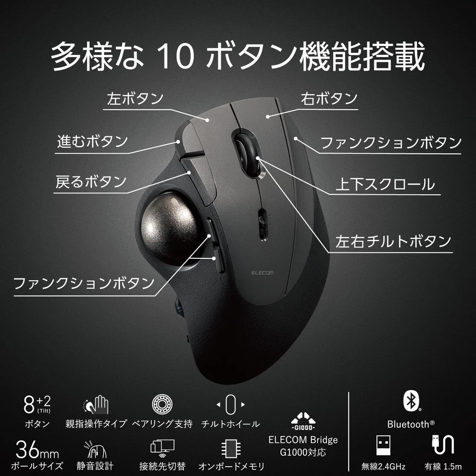 ELECOM Trackball Mouse IST PRO (thumb operated type) M-IPT10MRSBK Japan New - Image 4 of 4