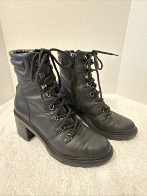 Marc Fisher Womens Black Leather Padded Ankle Zip/Lace Up Boots Size 7M