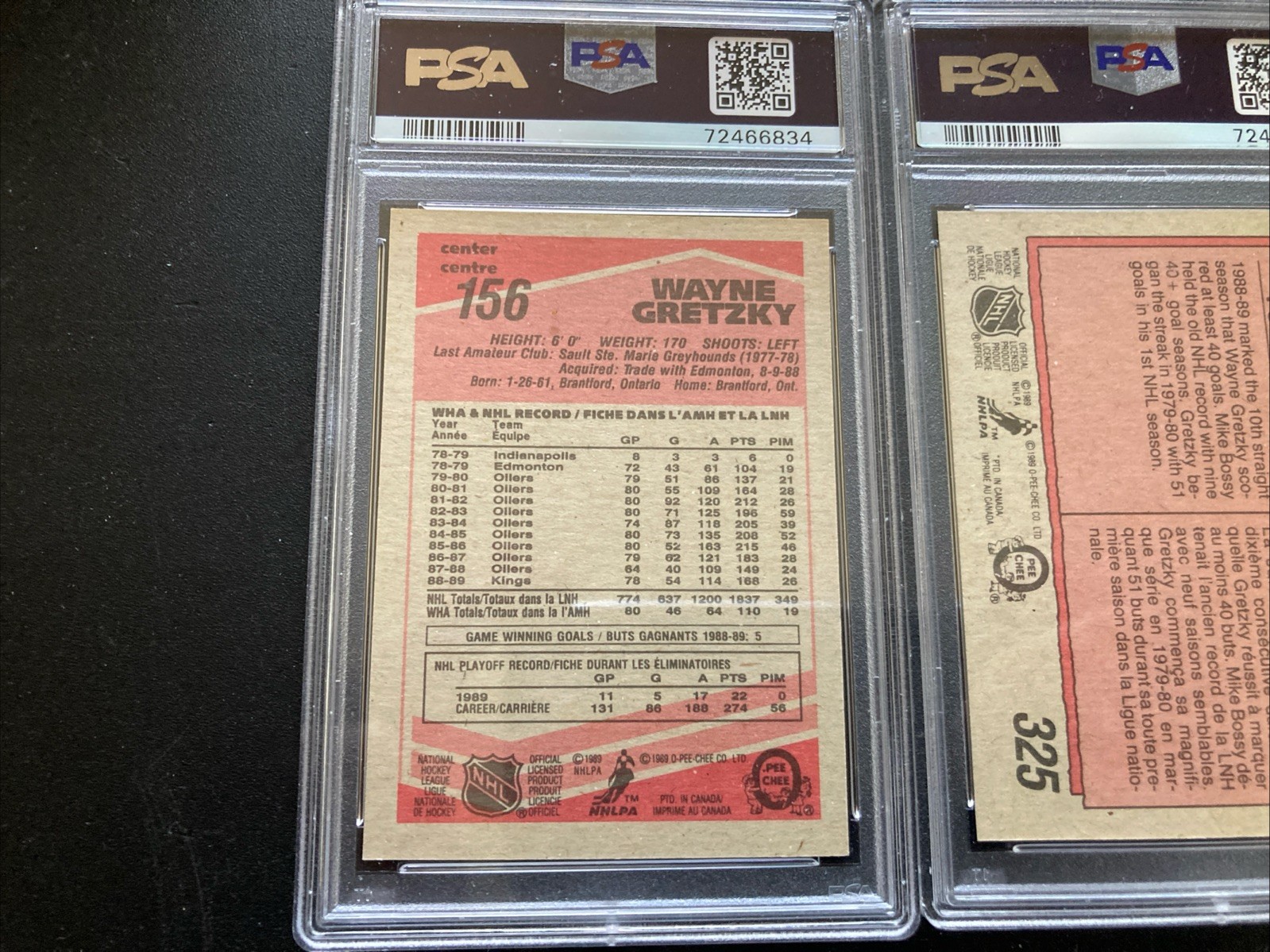 3-1989 O-PEE-CHE 2-#156/1-#325 LA KINGS GRETZKY HOF 3-PSA 9 ALL IN SEQUENCE NICE view 5