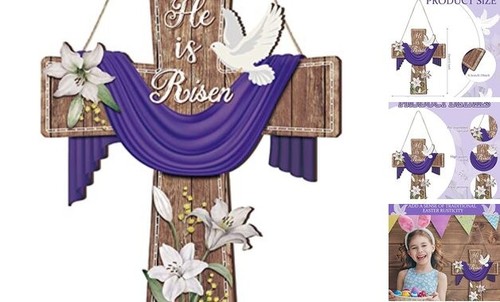 Easter Door Sign He Is Risen Hanging Decor Religious Cross Sign Easter