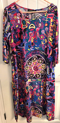 NWT - Zanzea A-line Black Colorful XL Dress 100% Polyester, 3/4 Sleeves