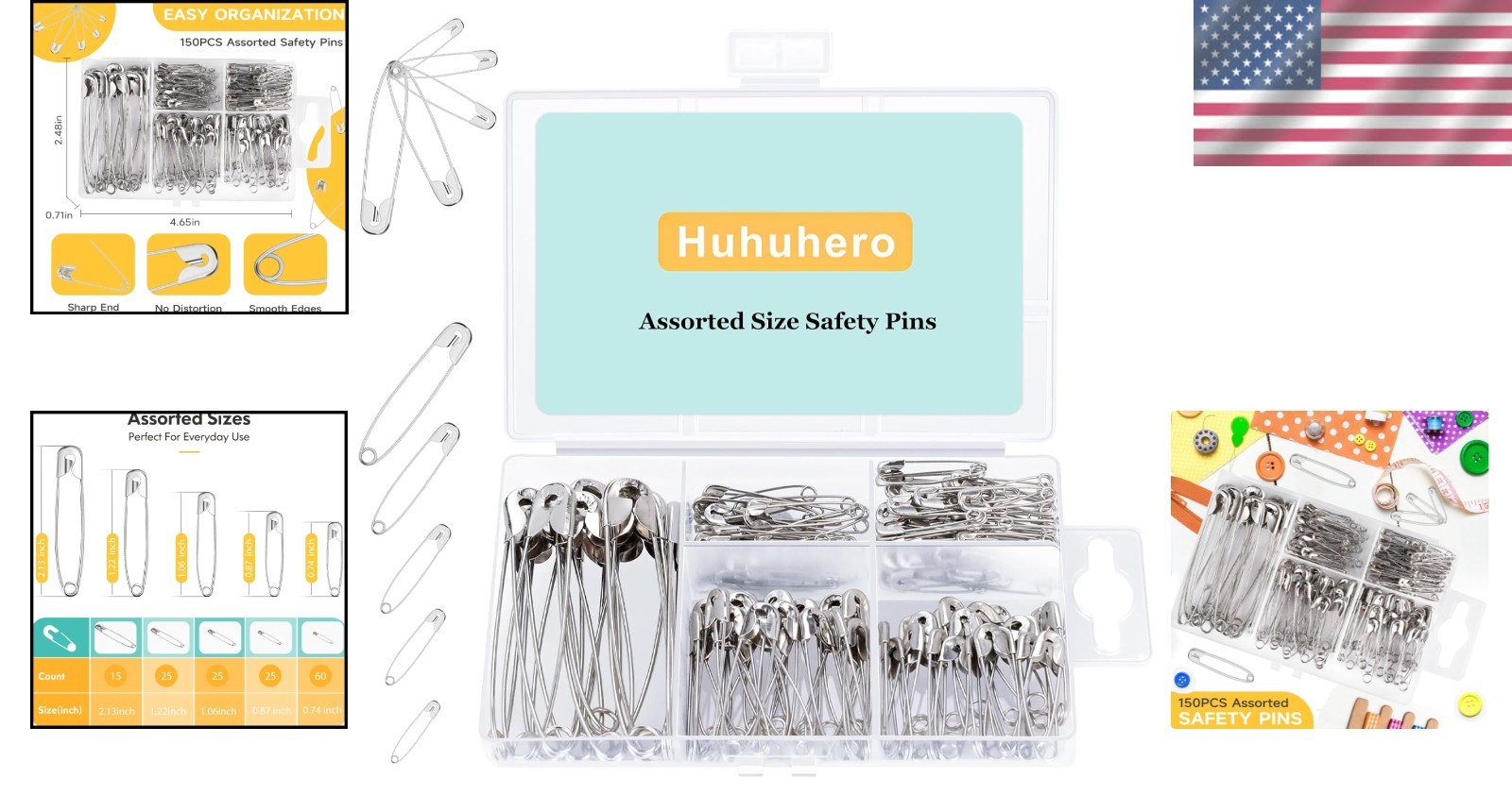 Durable 160Pcs Safety Pins Assortment - Perfect for Sewing, Crafting & Costumes