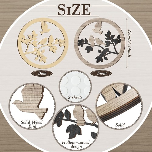 3 Pcs Bird Wall Decor on Tree Branch Farmhouse 9.8 Inch... - Picture 2 of 7