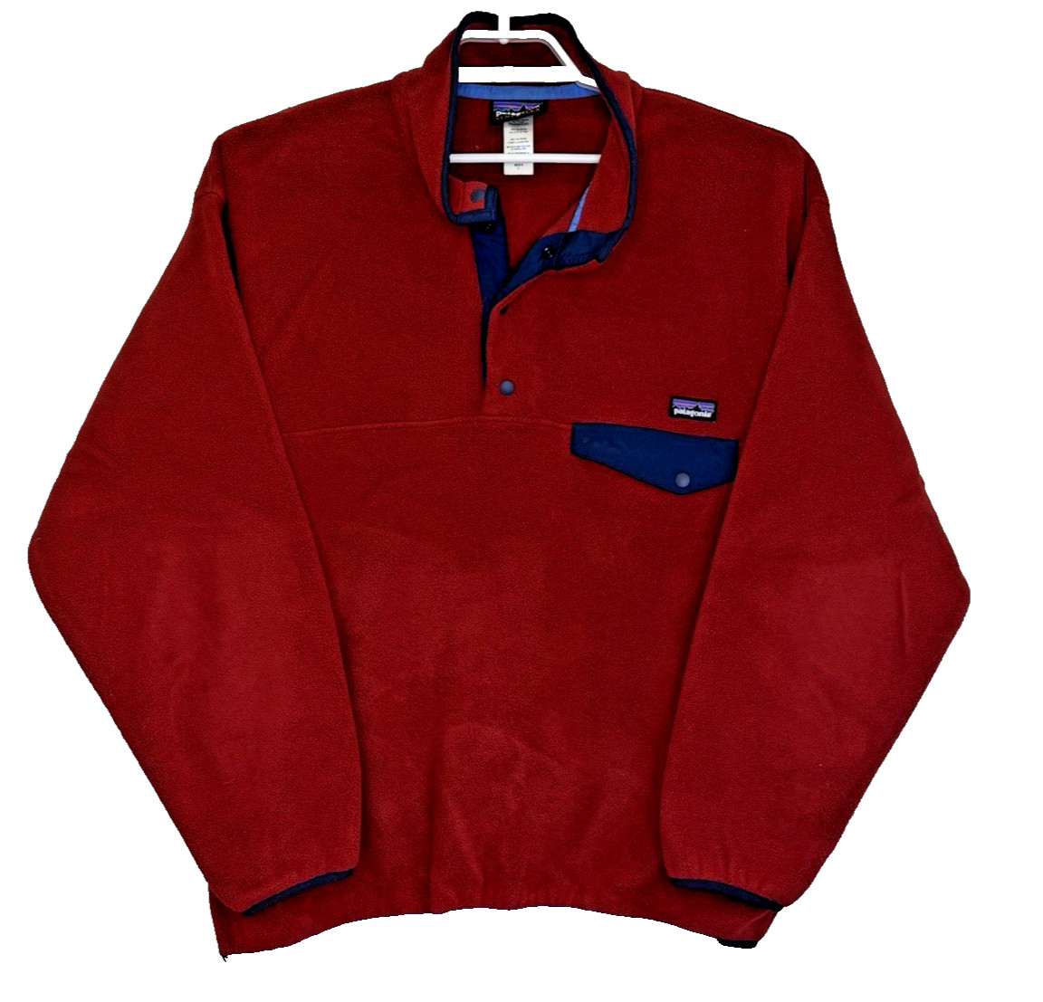 Patagonia Synchilla Snap T Pullover Jacket Mens Size Large Red Blue Trim Fleece