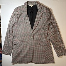 Marled Blazer Womans L Houndstooth Check One Button Pockets Lined