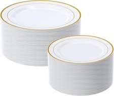 Gold Plastic Plates Set of 60 Disposable Plates with Gold Rim