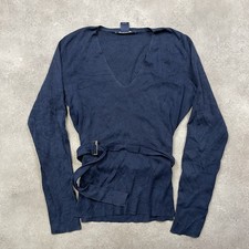 Ralph Lauren Jumper Womens Medium V-Neck Cotton Blend Y2K Sweater, Navy