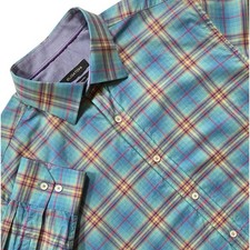 Bugatchi Shaped Fit Mens Plaid Button-Up Shirt Large L/S Multicolor - 308