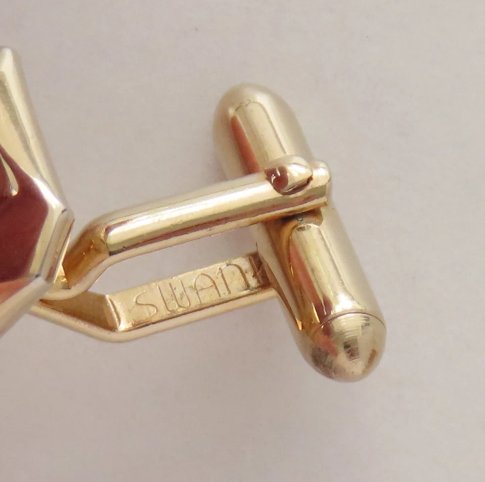 Swank Abalone Square Cufflinks Vintage Shell Smoky Gold Wedding Formal Party - Image 4 of 4