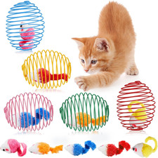 5 PCS Cat Spring Balls Toys Stretchable Rolling Playful Coils Mouse Bright