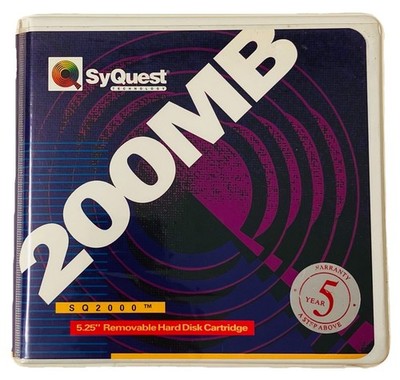 SYQUEST 200MB SQ2000 5.25 Removable Hard Disk Cartridge w/Case Vintage Tested VG