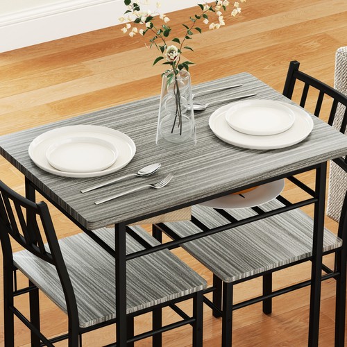 3-Piece Small Dining Table Set with Built-in Storage Rack, Gray - Picture 10 of 11