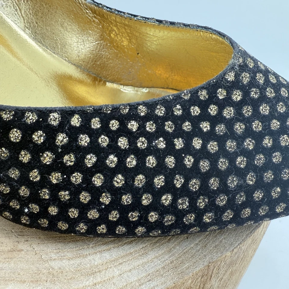 Zapatos de salón Nina vintage de los años 80 negros dorados a lunares talla 6,5 M suela de cuero de Taiwán Foto 2 de 4