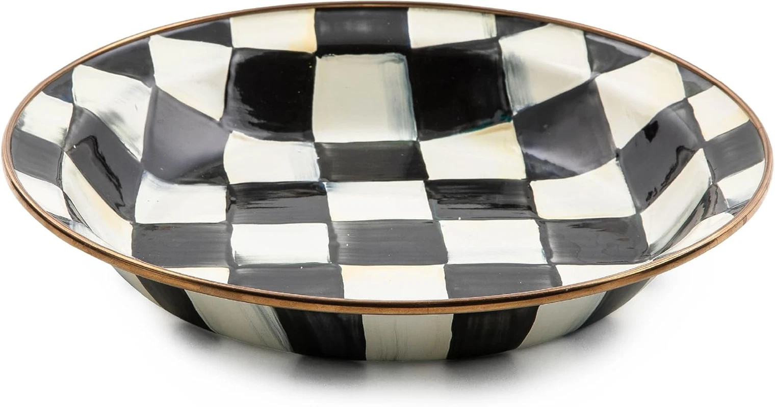 Black-and-White Courtly Check Enamel Ovenproof Pie Plate