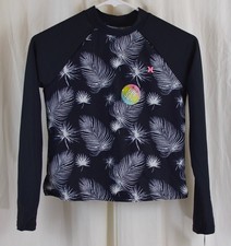 Hurley 2 Piece Girls' Long Sleeve Rash Guard Swimsuit Black White Size 14