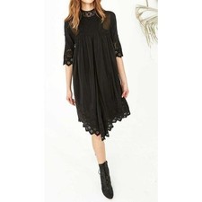 Ulla Johnson Ruby Solid Black Silk Eyelet Lace Knee-Length Dress Size 2