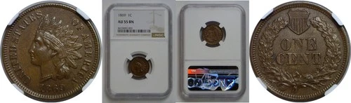 1869 Indian Head Cent   NGC AU-55