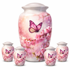 Butterfly Cherry Blossom Cremation Urn Set – Aluminum Memorial Urn for Ashes