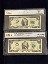 1976/2003 $2*/$2 Matching Serial 00006147*/00006147 2 Notes PCGS Graded 64/66