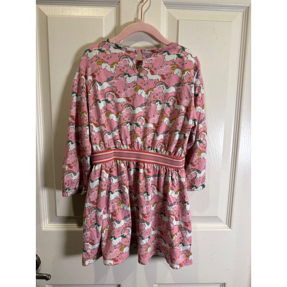Mini Boden Unicorn Rainbow Pink Long Sleeve Dress Girls Size 4-5Y - Image 2 of 4