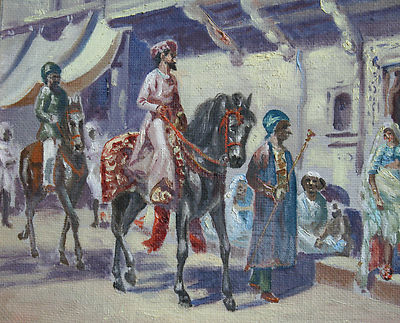 MAGNIFICENT FRENCH 1900 ORIENTRALISM PAINTING IN 22K GOLD PLATED