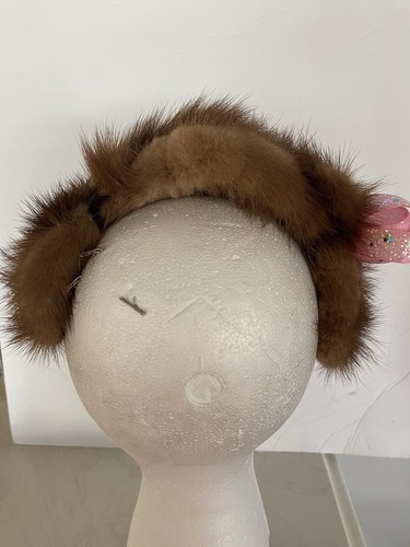 Vintage Mink Hairband With Pink Bow Size Small Winter Wonderland Party - Picture 4 of 9