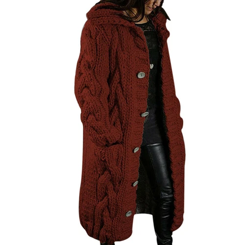 Damen Grobstrick Oversize Pullover vorne offen Tasche Mantel lang Maxi Cardigan - Bild 17 von 25