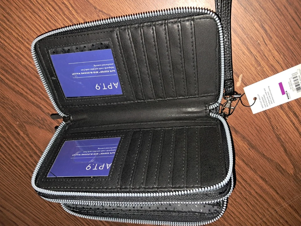 Apt 9 Cartera de Muñeca, Negra, 8 x 4,5 x 2, Cierre de Cremallera Foto 2 de 3