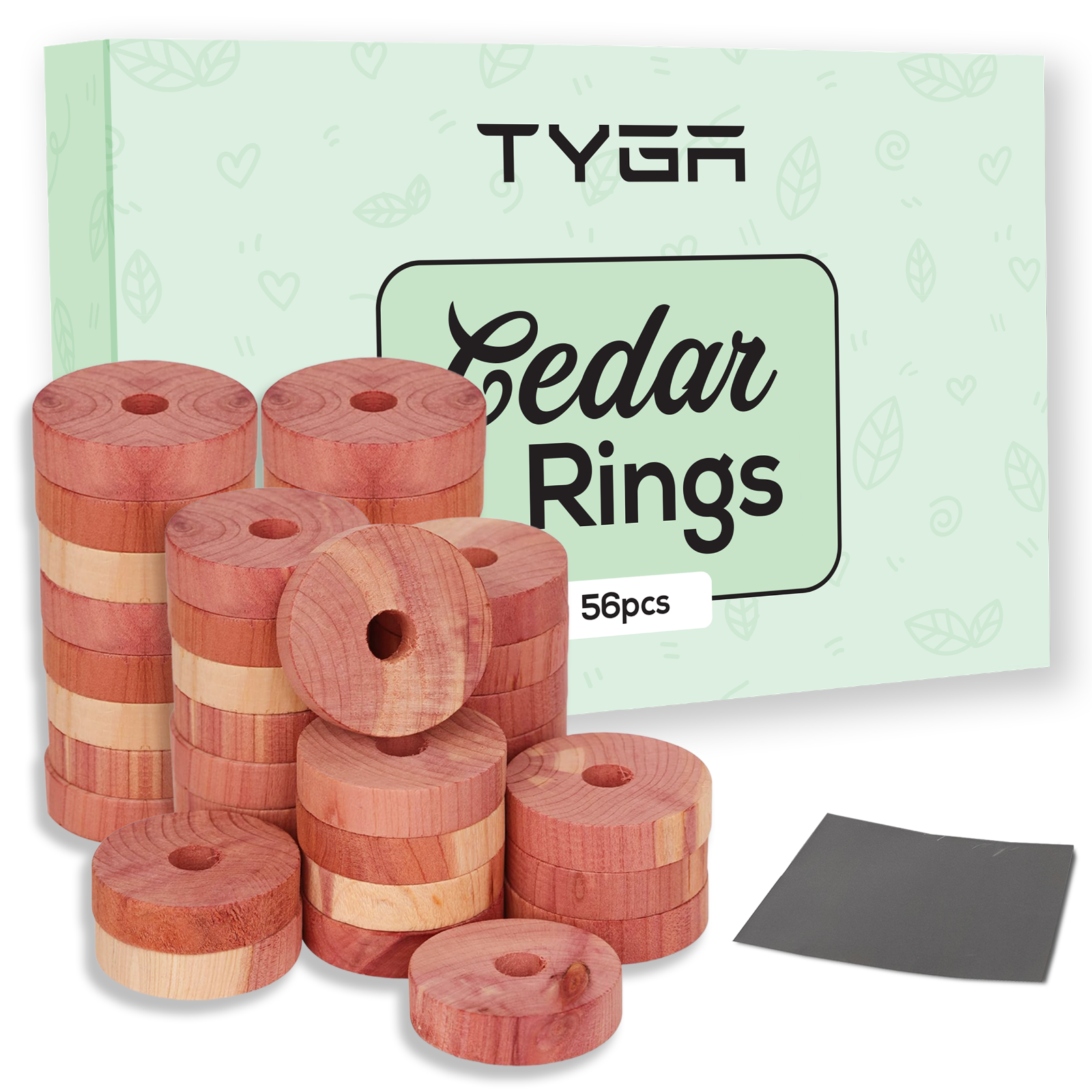 TYGA Store | 56 Cedar Rings, Natural Moth Repellent For clothes, With Sandpaper