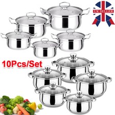 10Pc Stainless Steel Cookware Saucepan Set Kitchen Cooking Pan Pot w/Glass Lid